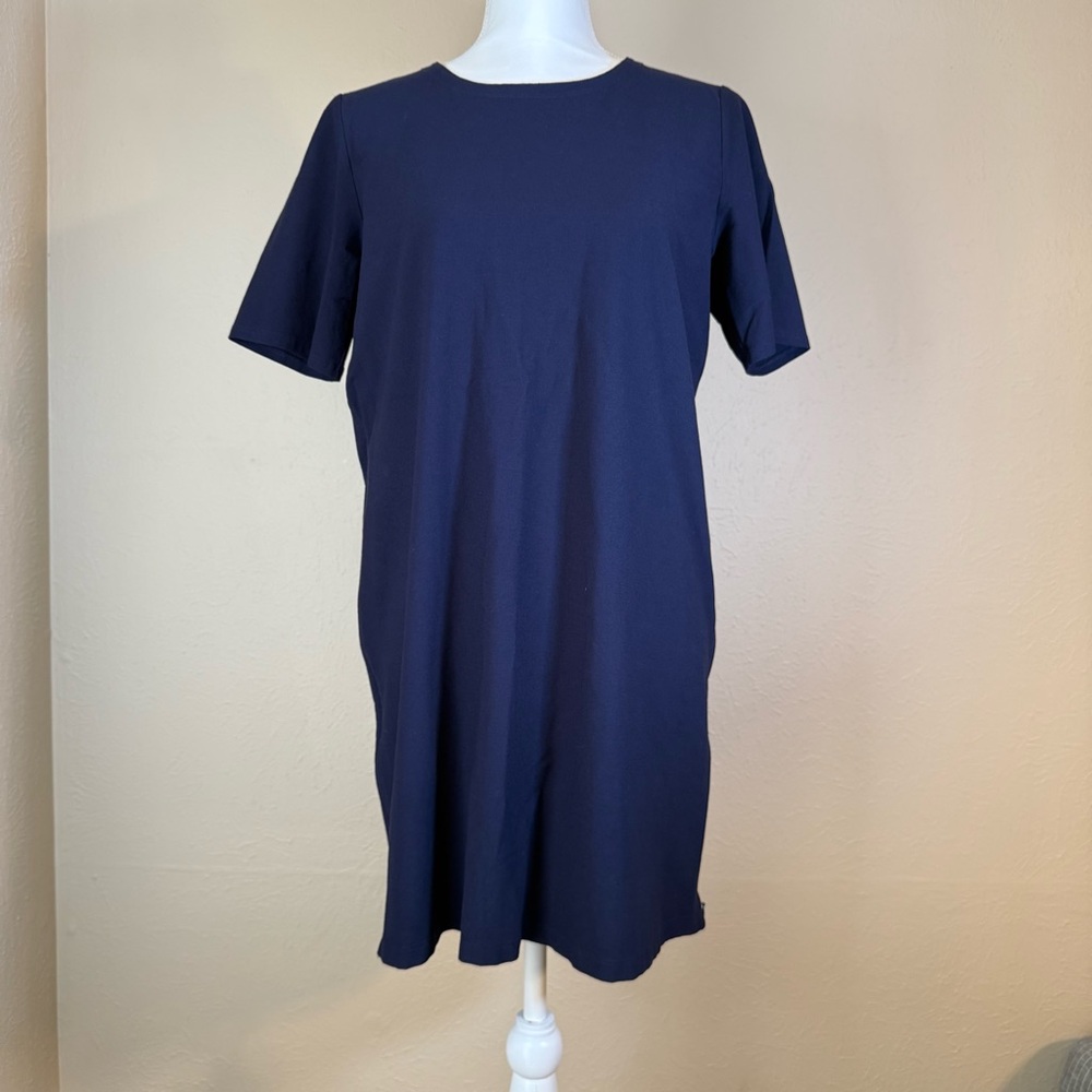 Eileen Fisher Stretch Navy Shift Dress Side Zippers